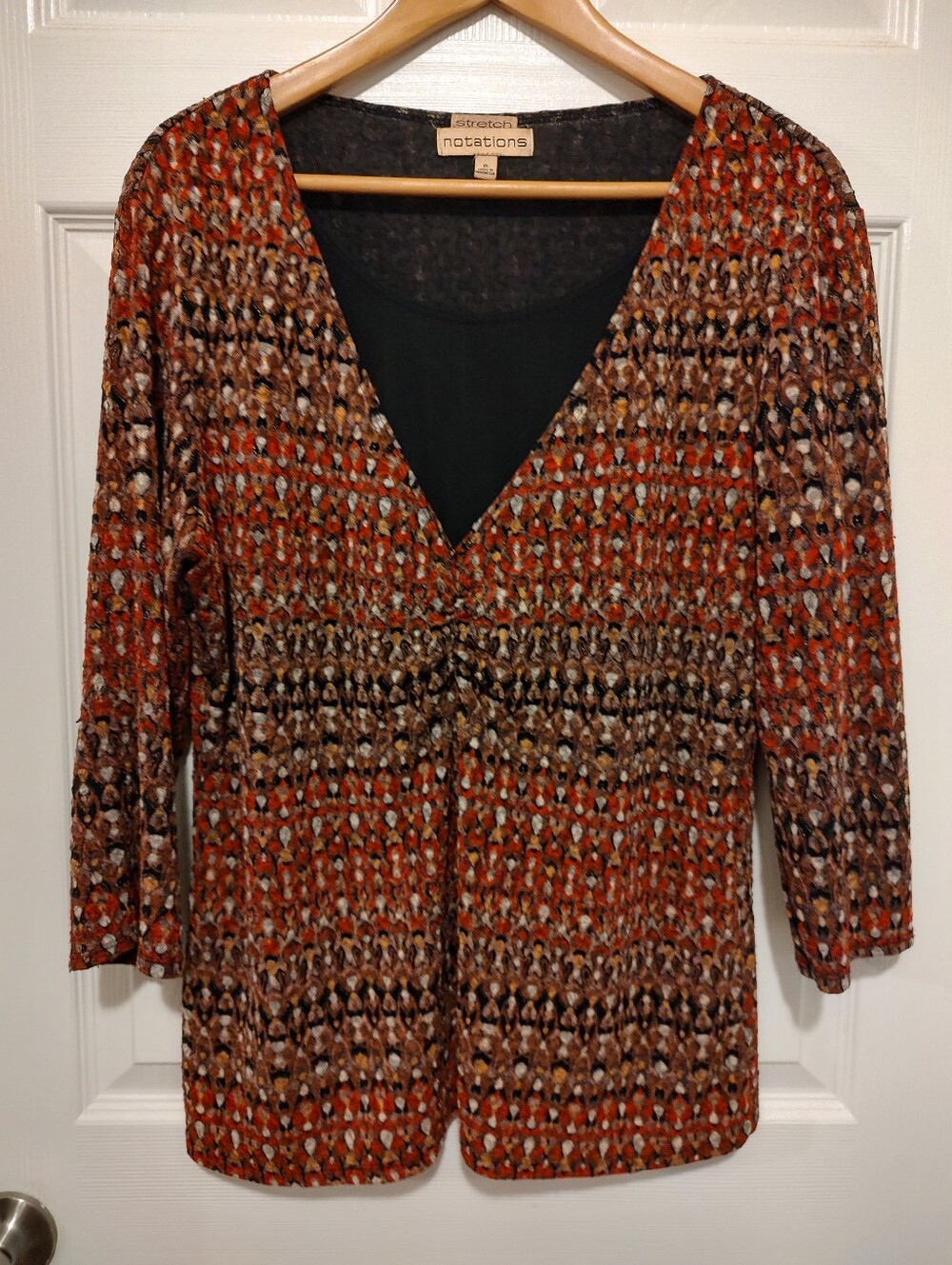Notations Women's Multicolor Orange-Brown Patterned V-Neck Tunic